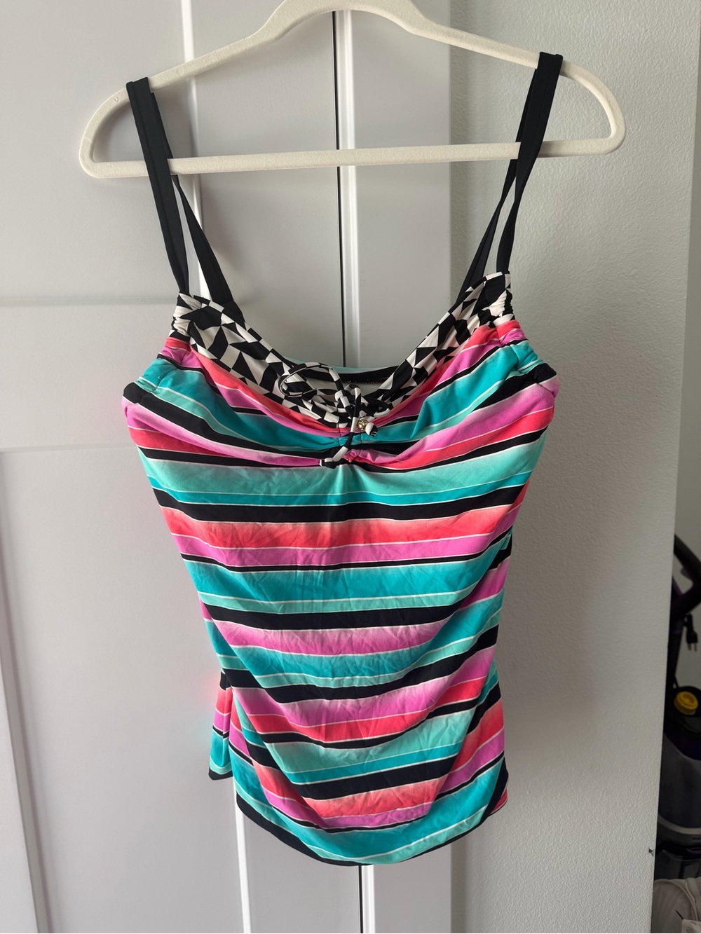 Coco Reef Multicolor Striped Swim Top in Teal, Pink and Black